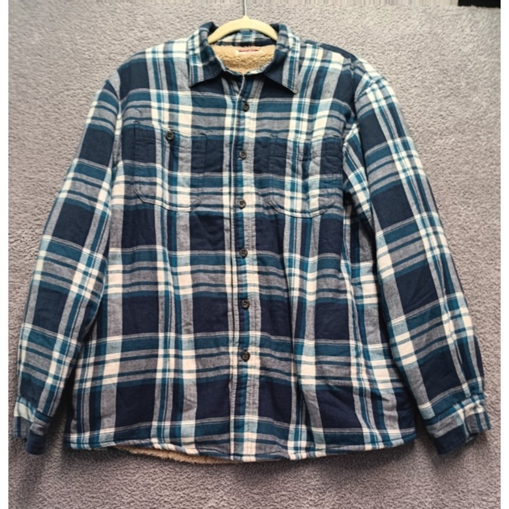 Wrangler Sherpa-Lined Flannel Shirt Jacket Men's L Blue Plaid